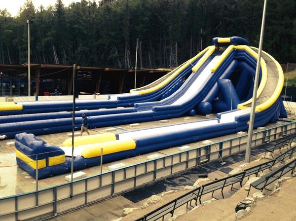 The Trippo Slide, the world's largest inflatable water slide at Tekapo Springs.